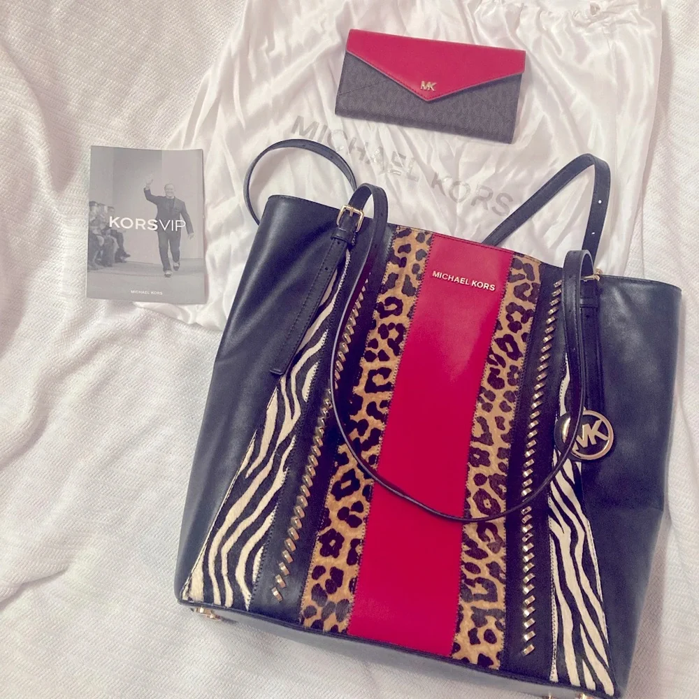 MICHAEL KORS MEGAN Black Multi LG NS Tote Leather 30F9GEGT7L - Picture 3 of 5